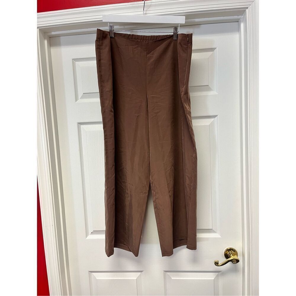 J. Jill Brown Soft & Cozy Side Zip Wide Leg Cropped Pant sz L Tall NWOT